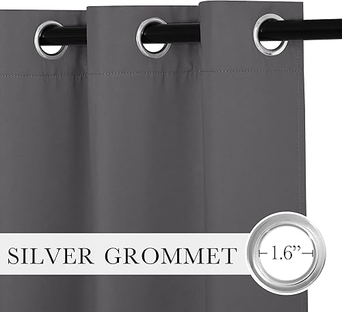 Miniatura 119 de RYB HOME Juego de 2 paneles de cortinas opacas grises de 63 pulgadas de largo, cortinas sólidas resistentes para oscurecer la habitación