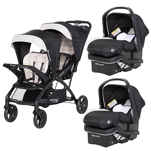 Baby Trend Sit N Stand - Cochecito doble 2.0 DLX con arnés de 5 puntos y EZ-Lift Plus asiento de automóvil ligero para bebé con funda acogedora