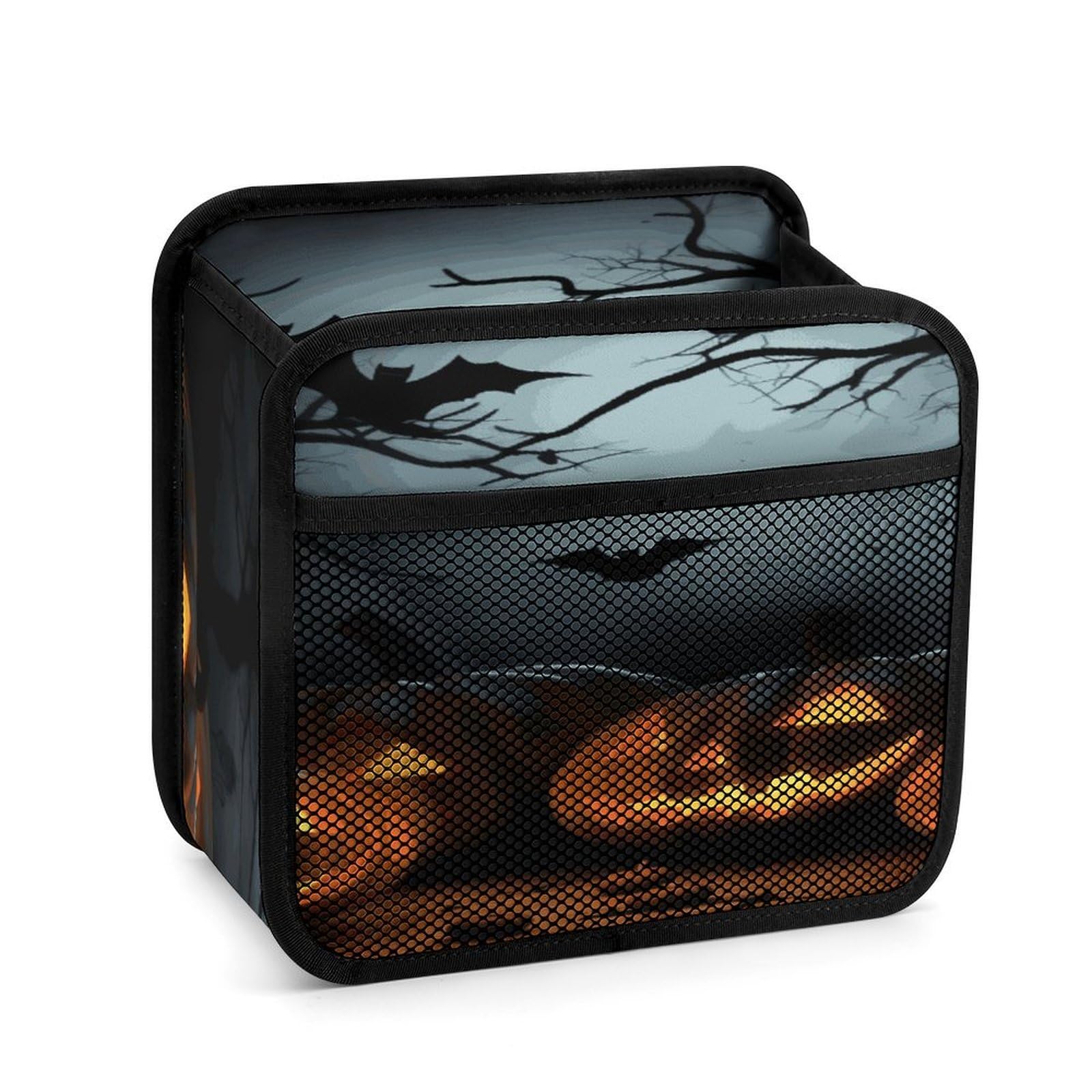 Btcowzrv Style Halloween With Pumpkins Car Seat Back Organizer, Pu Leather Hanging Backseat Car Organizer With Elastic Mesh Pocket, Storage Bag For Most Vehicles