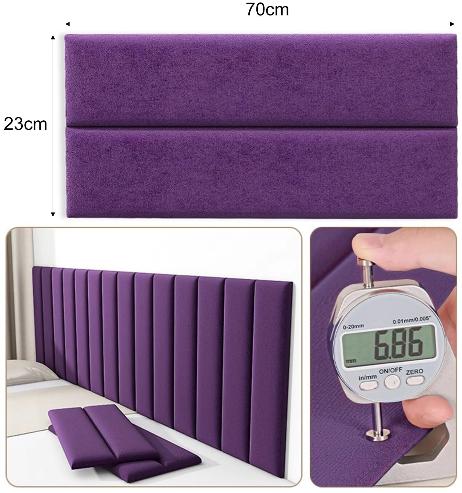 Panneaux muraux rembourrés Auto-adhésifs, tête de lit Murale capitonnée Anti-Collision, pour Autour du lit, décoration de Chambre (Violet, 8 pièces)