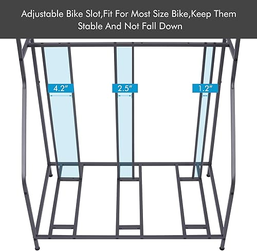 Miniatura 4 de Sunix Soporte para bicicleta, soporte de estacionamiento para 3 bicicletas, soporte para bicicletas para almacenamiento en garaje, ranura ajustable