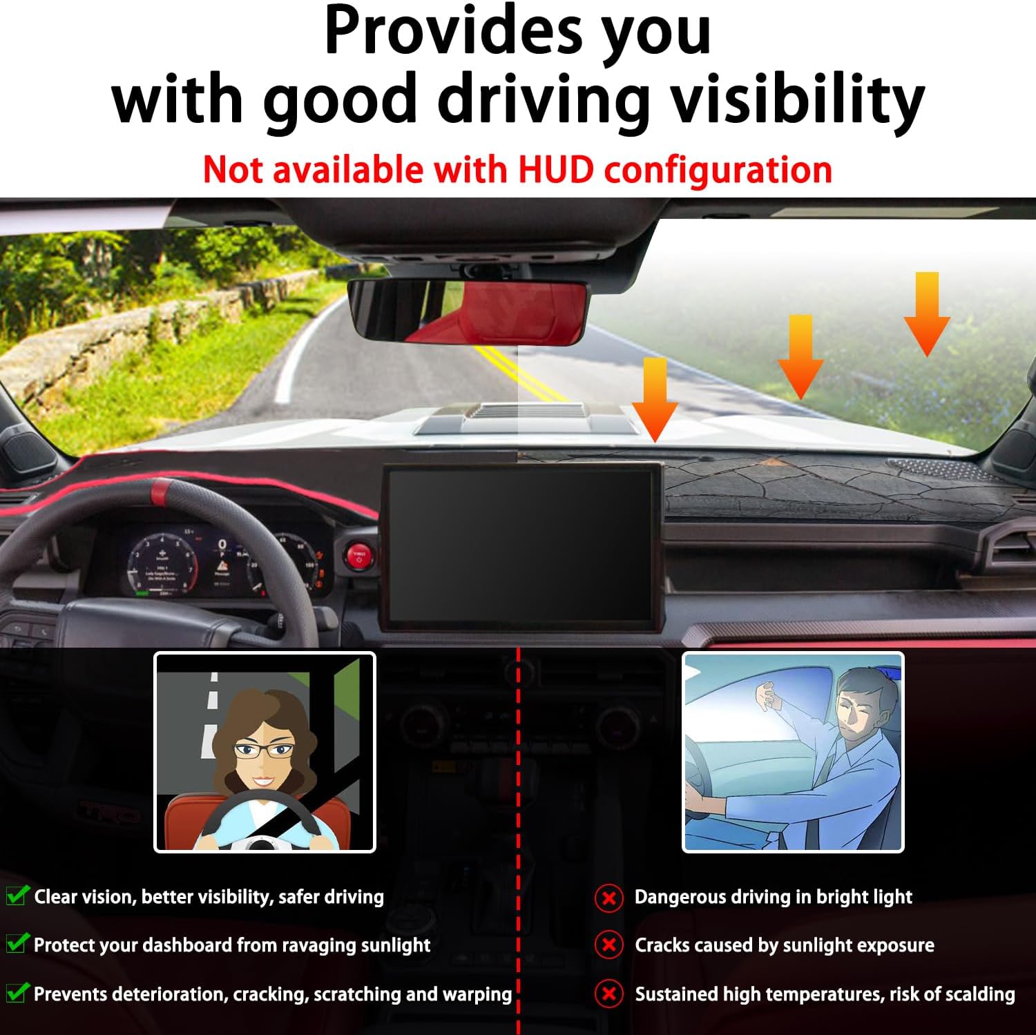 Dash Cover Mat for Toyota Tacoma Accessories 2024 2025 2026 Dashboard Mat, Center Console Cover Sunshield Protector Pad, Dashboard Decorative Interior, UV Rays Protector Mat (Red Trim)