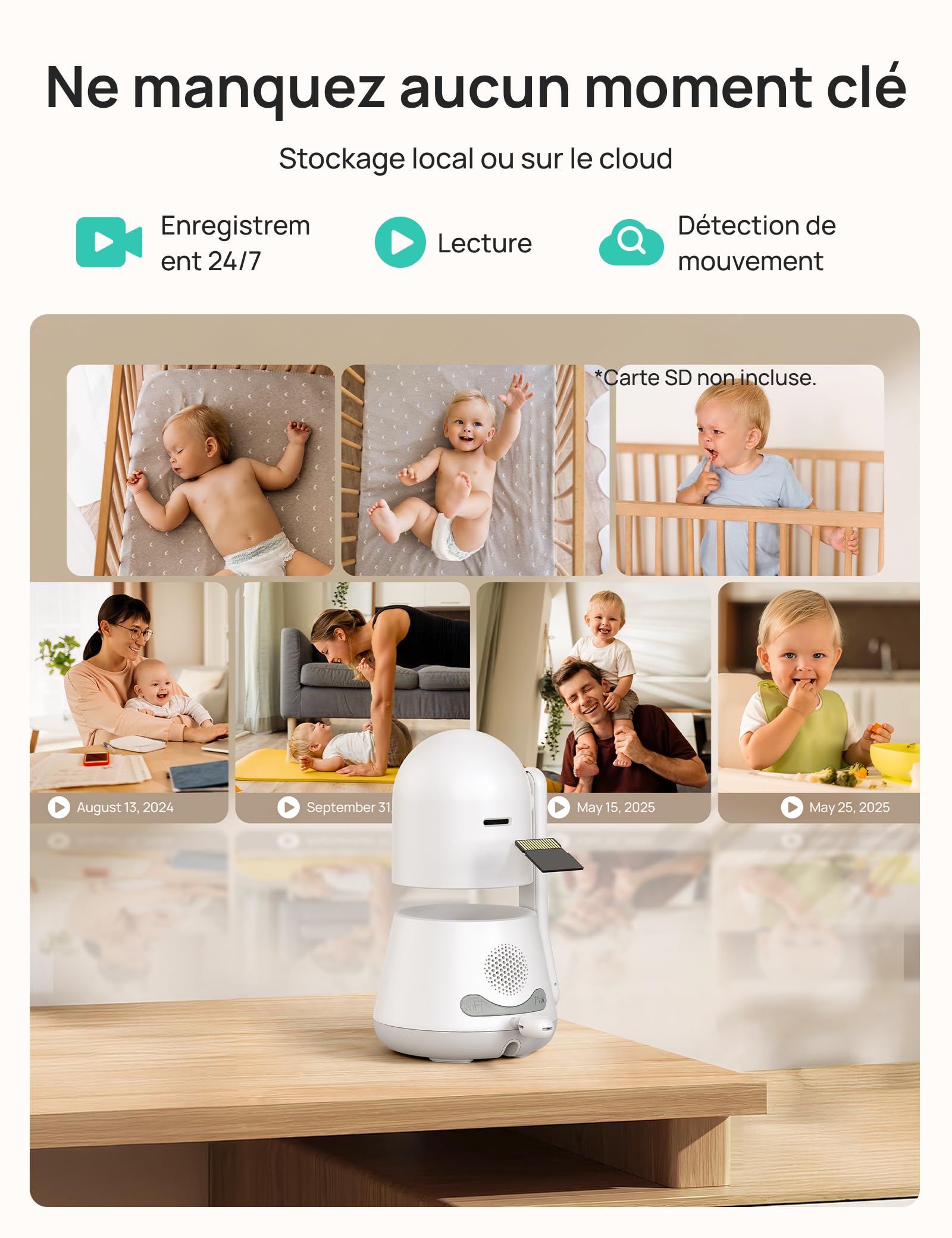 Dr.Care LumiView Plus Moniteur Bébé WiFi avec 2 Caméras – Écran 5,5" 1080P & 2K, Batterie Amovible 5000 mAh, Mode Confidentialité, Veilleuse RGB, Vision Nocturne HD, Alerte Pleurs & Mouvements
