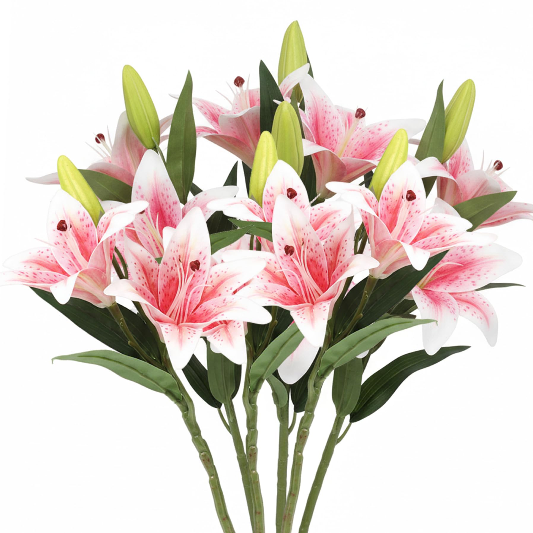 Whyzsjnclg Set of 6 Artificial Lilies 12 Blooming Lily Heads 6 Buds 34cm Real Touch Faux for Home Decor Vase Arrangements