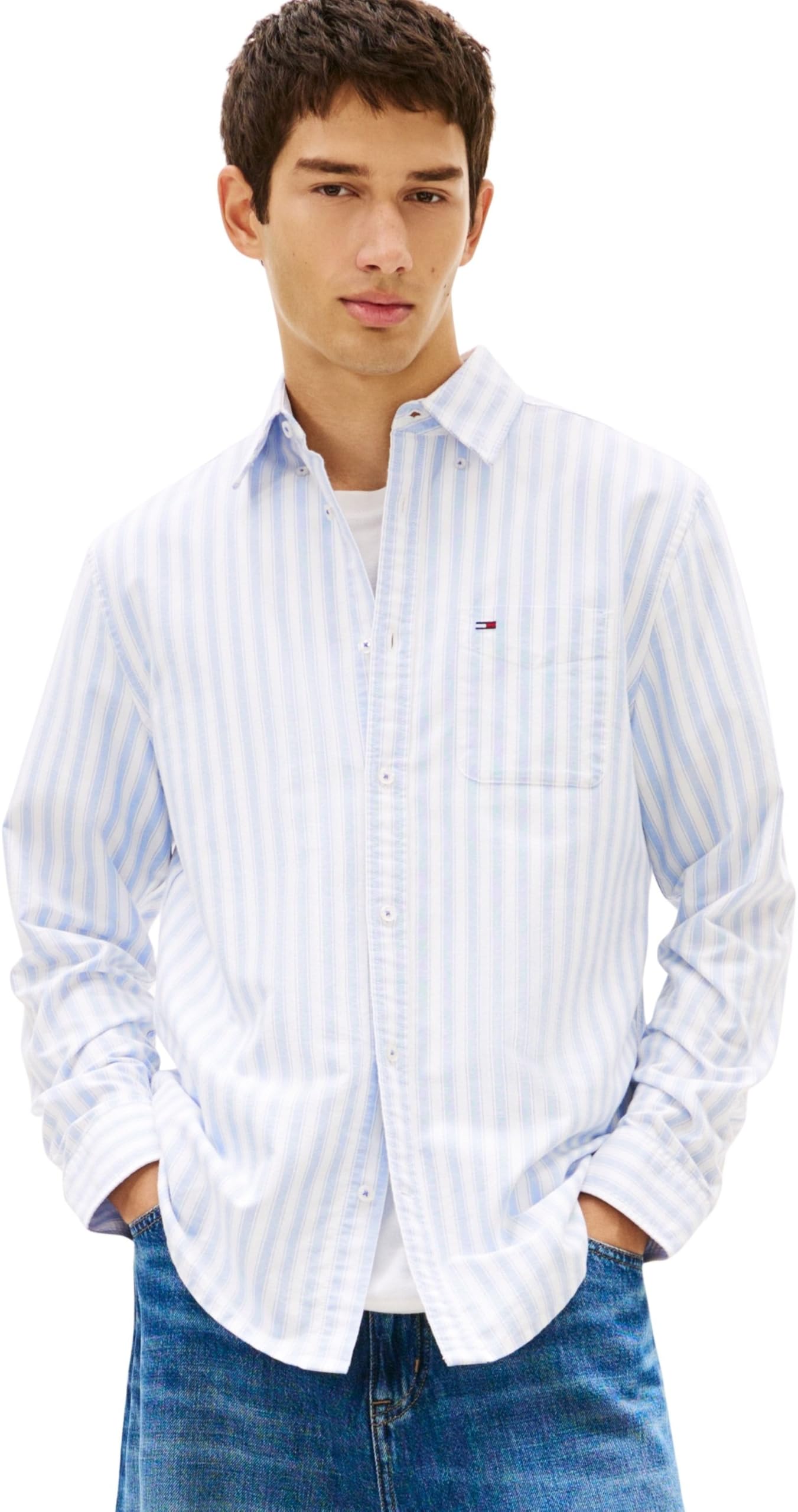 Tommy Jeans Men's TJM Reg Oxford Shirt Ext DM0DM22790 L/S, Blue (Blue Twilight Stripe), M