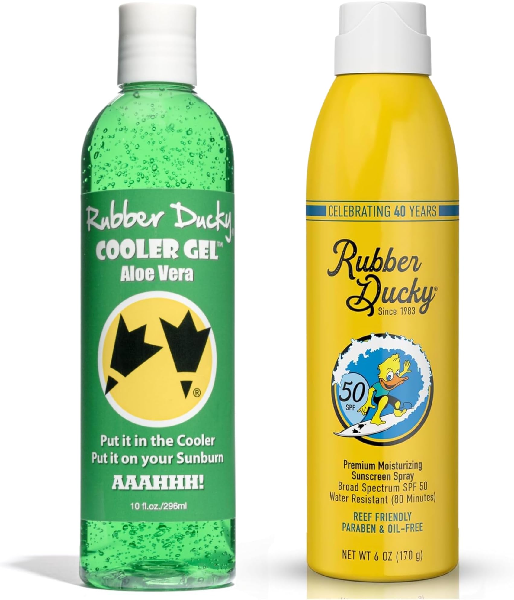 Bundle Rubber Ducky - SPF 50 Sunscreen Spray | Face and Body Spray Sunscreen (6 oz) + Cooler Gel - Sunburn Relief |Soothing Aloe Vera Gel (10 oz)