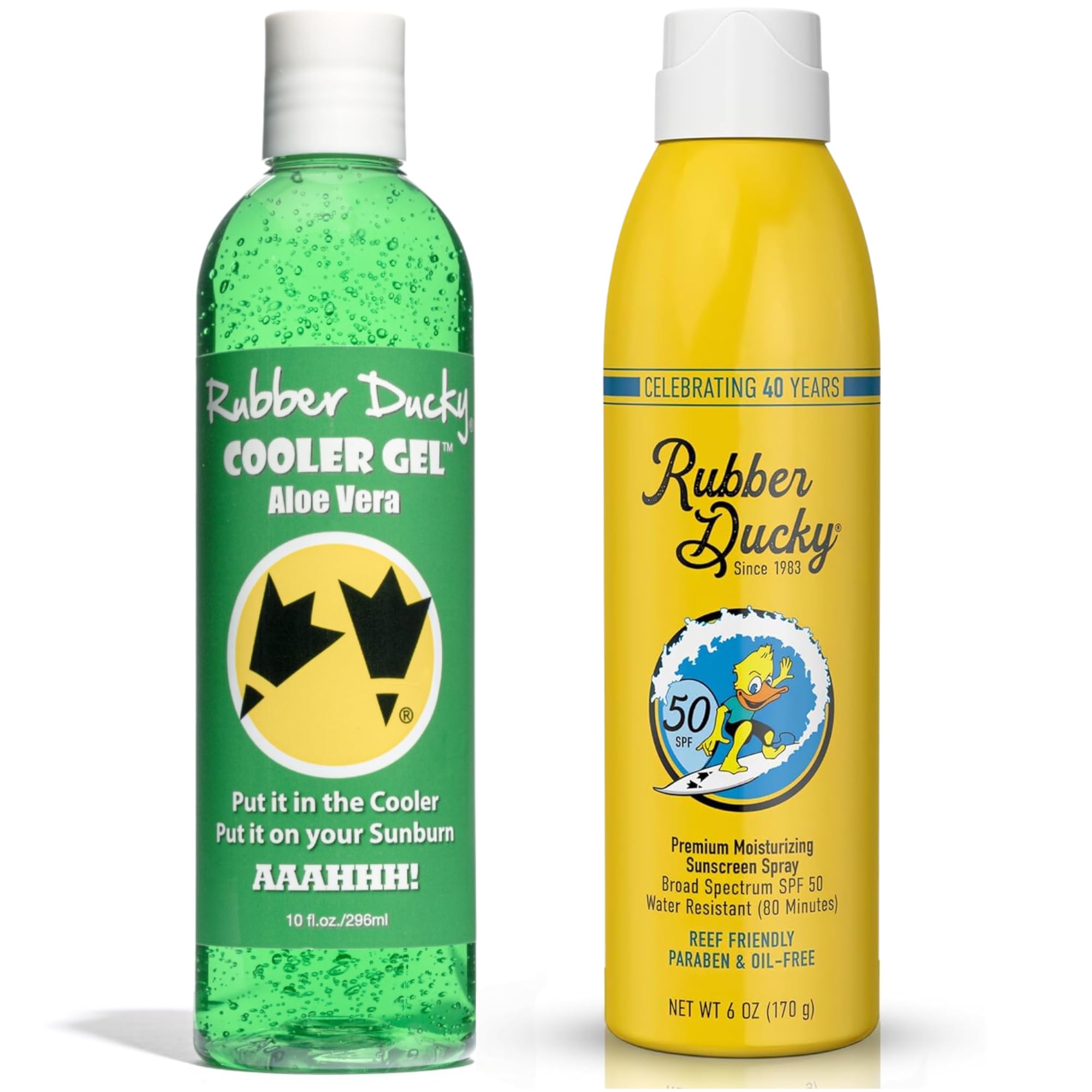 Bundle Rubber Ducky - SPF 50 Sunscreen Spray | Face and Body Spray Sunscreen (6 oz) + Cooler Gel - Sunburn Relief |Soothing Aloe Vera Gel (10 oz)