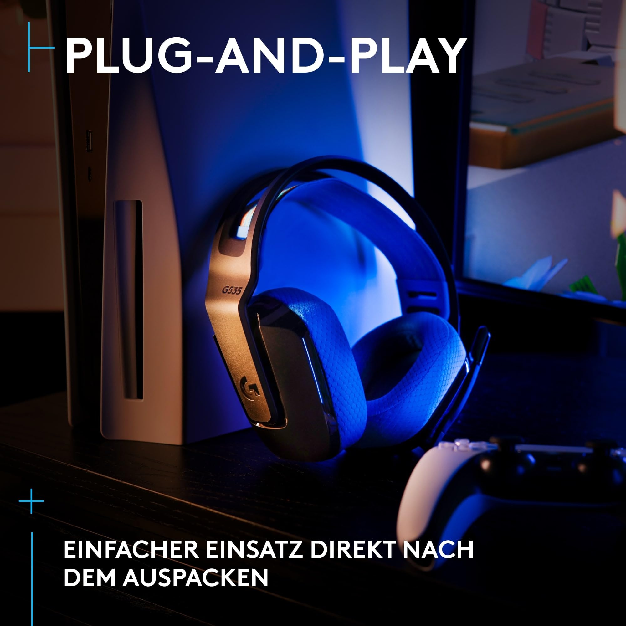 Logitech G G535 Lightspeed Wireless Gaming Headset On-Ear-Kopfhörer 33h Akku PS5 PS4 PC USB-C Schwarz Blau