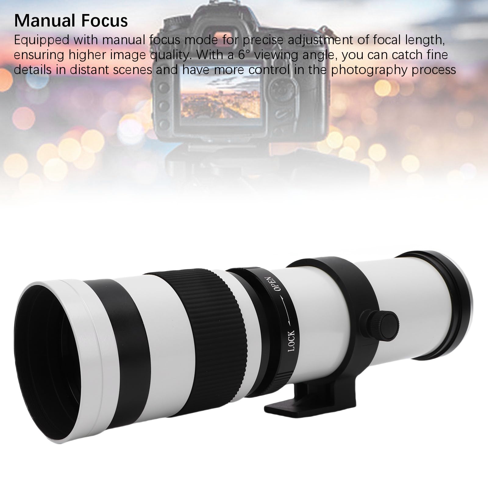 Fabater Obiektyw Zmiennoogniskowy 420–800 mm. Potężny Teleobiektyw z ręczną regulacją Ostrości do Obserwacji Ptaków i Fotografowania Dzikiej Przyrody (WHITE)