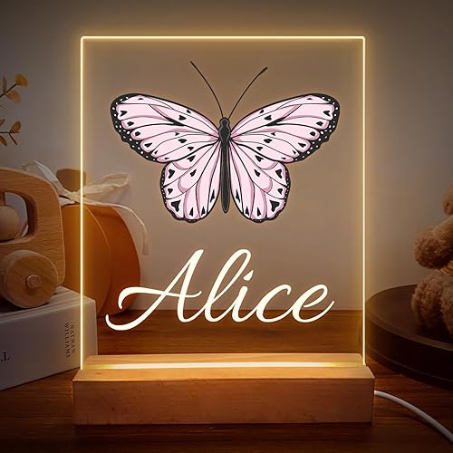 Wucidici Lámpara de placa acrílica de mariposa personalizada con nombre luz nocturna para habitación de niños pequeños regalo de niños