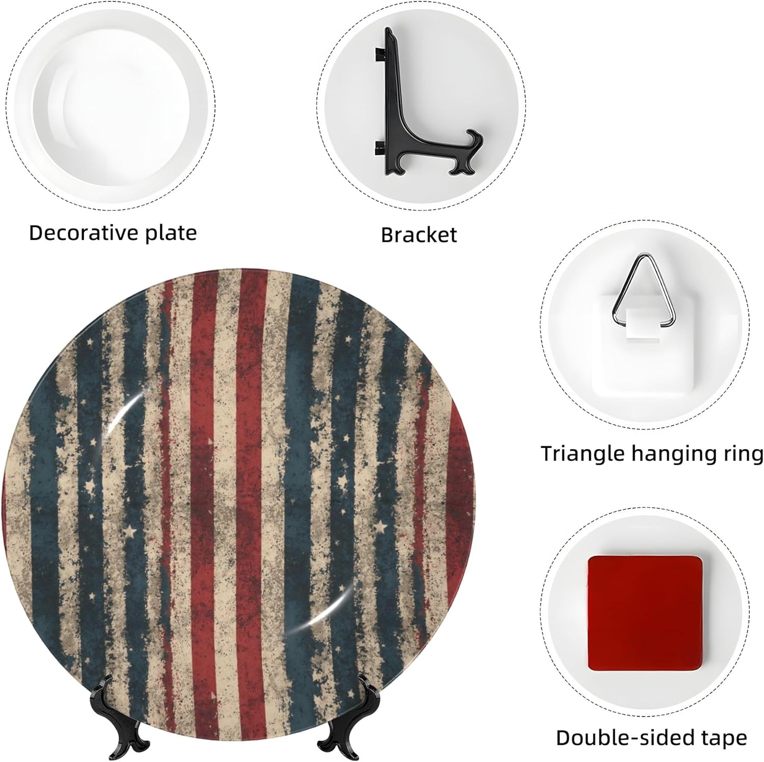 Decorative Plate Ceramic Plate for Wall Hanging 10in Accent Plate for Office Living Room Hallway Table Decor - American Patriotic Stars and Stripes 1
