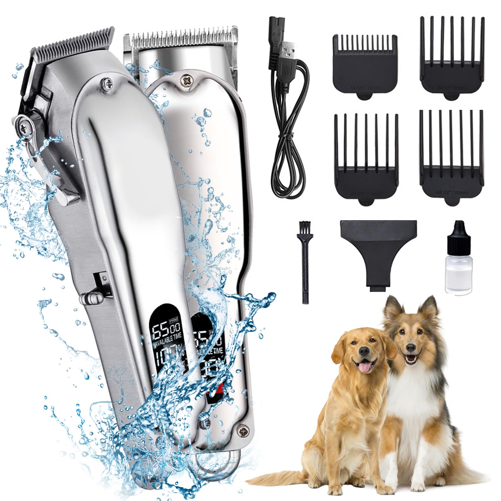 HyAdierTech Tagliacapelli Senza Fili per Cani, Tagliacapelli Animali Ricaricabile per Cani e Gatti, Impermeabile Rasoio per Cani con Potente Motore, Ricaricabile Grooming Clipper per Peli, Lavabile