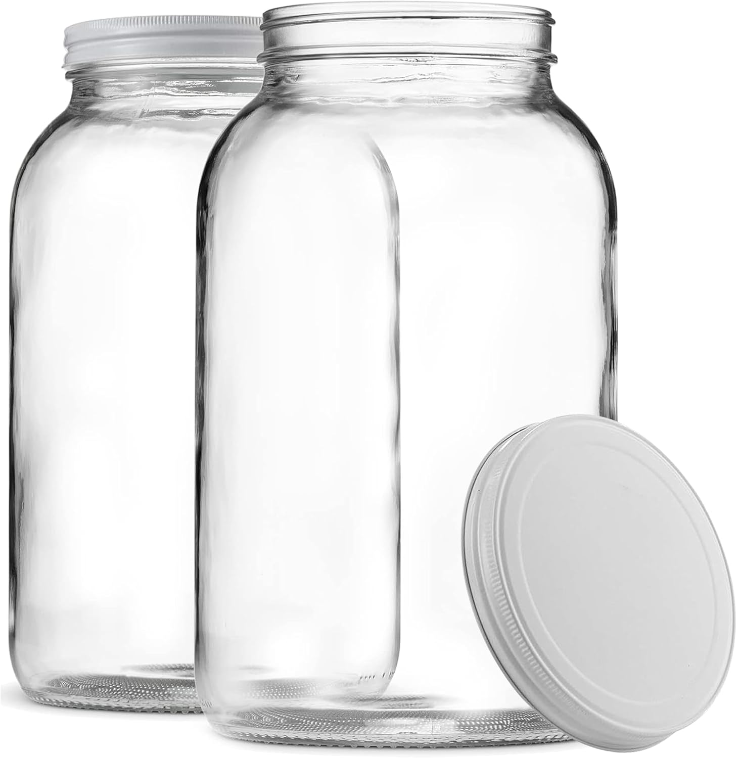 1 Gallon Glass Jar With Lid – 2 Pack Large Glass Jar With Airtight Metal Lids - USDA Approved BPA-Free Dishwasher Safe, Wide Mouth Sun Tea Jar, Gallon Mason Jar for Storage, Fermenting, And Brewing Metal Lid, 2 Pack