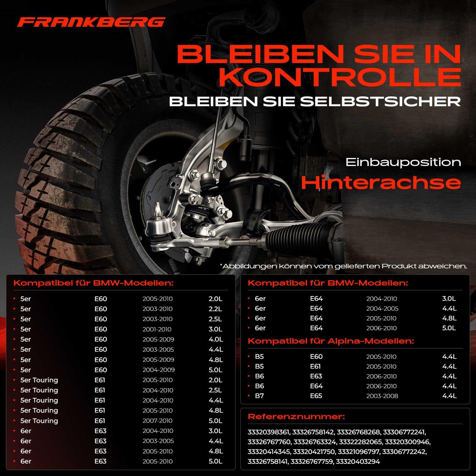 Frankberg 4-Teilig Querlenker Satz Kompatibel mit 5er E60 520-550 2.0L 4.8L 2001-2010 5er Touring E61 520-550 2.0L-4.8L 2004-2010 6er Cabriolet E64 630-650 3.0L-4.8L 2004-2010 Replace# 33306772242