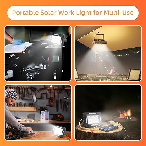 Miniatura 7 de Luces LED solares portátiles para acampar con regulador magnético, linterna solar recargable de 2000 lm con soporte, IP67 a prueba de agua, 5 modos