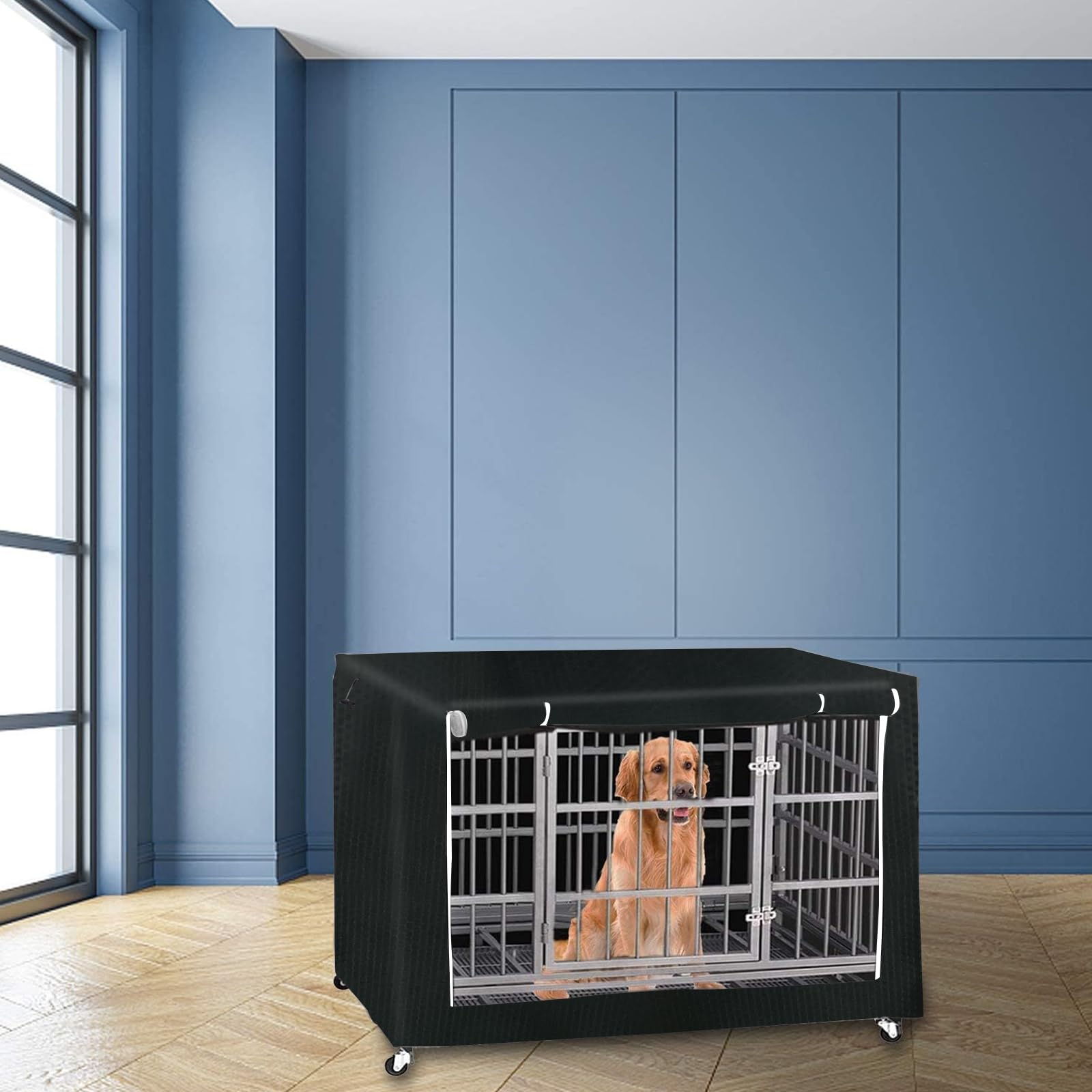 Hundekäfigabdeckung,Hundekäfig Abdeckung,Hundekäfig für Drinnen und Draußen,Abdeckung für Hundeboxen mit Doppeltür langlebig Winddicht,Hunde-Zubehör für Den Innen und Außenbereich