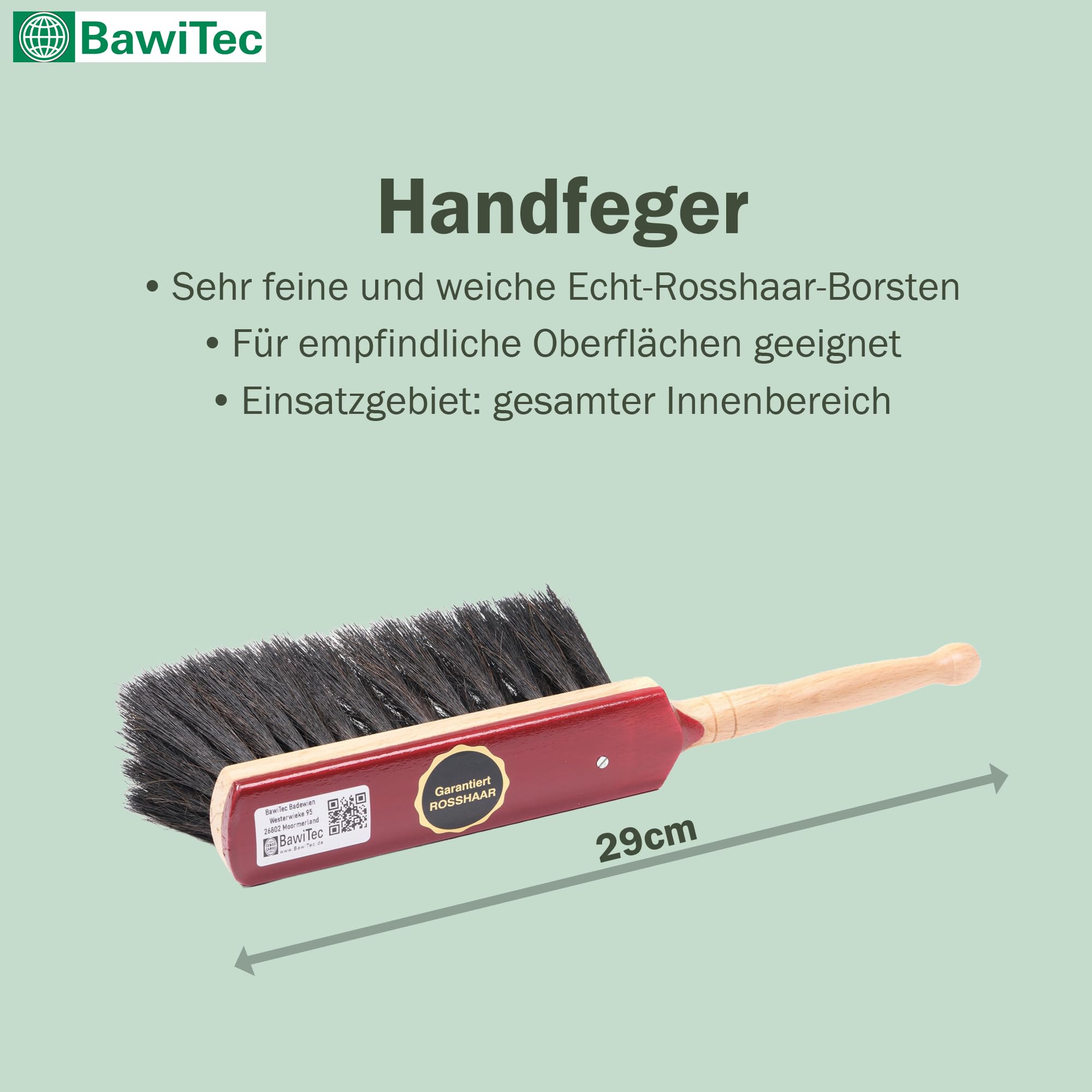 Hochwertiges Rosshaar Besen Set Handfeger Kehrschaufel Teleskopstiel Stiel | Besen 30cm, Handfeger 28cm, Holz-lackiert, Teleskopstiel verstellbar, Metall-Kehrschaufel verzinkt mit Lippe