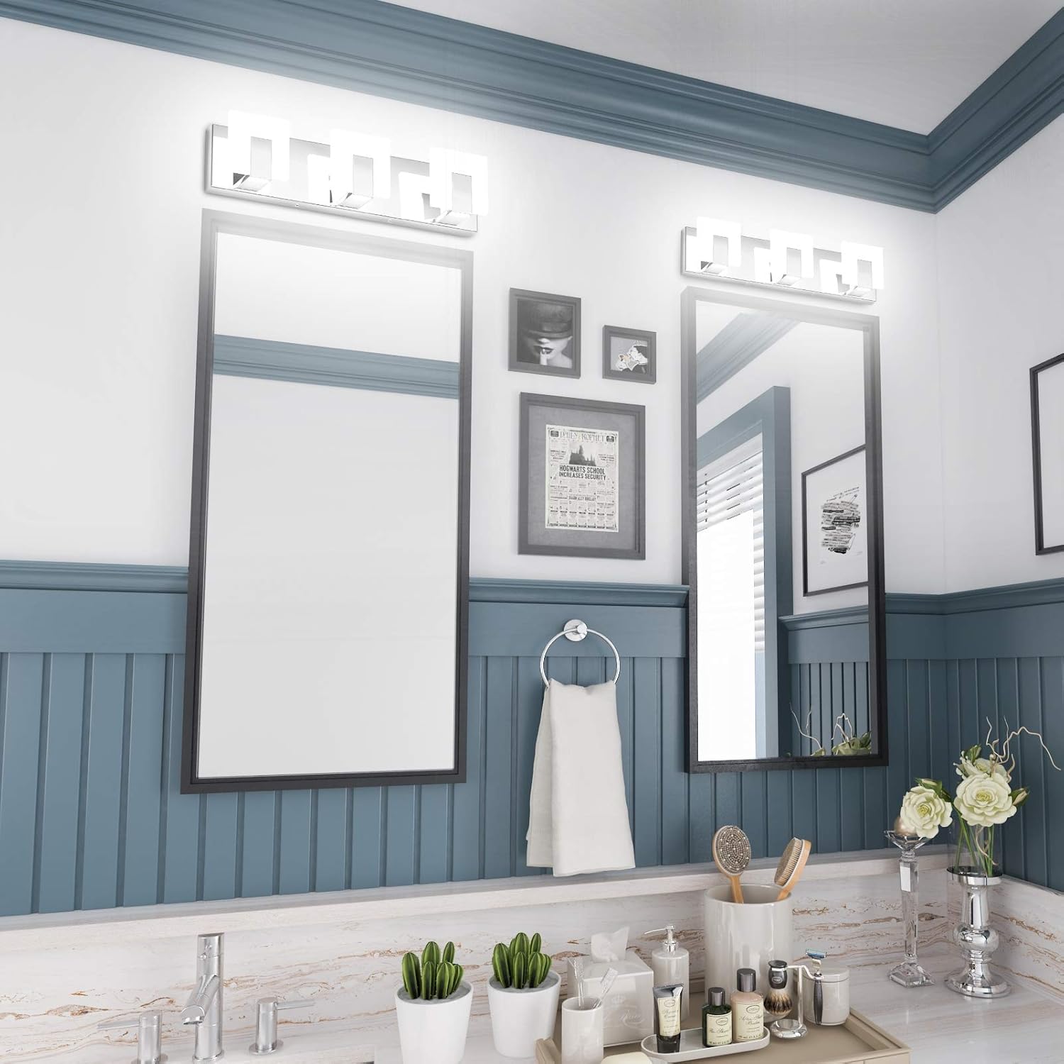 Flash Sale Aipsun 3 Lights Modern LED Vanity Light for Bathroom Frosted White Acrylic Chrome Up and Down Bathroom Wall Light Fixtures Over Mirror(White Light 6000K)