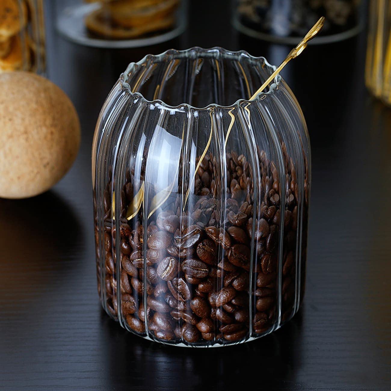 Eidoct Glasbehälter mit Holzdeckelkugel, verschiedene Größen, Klarglas, 4 Stück