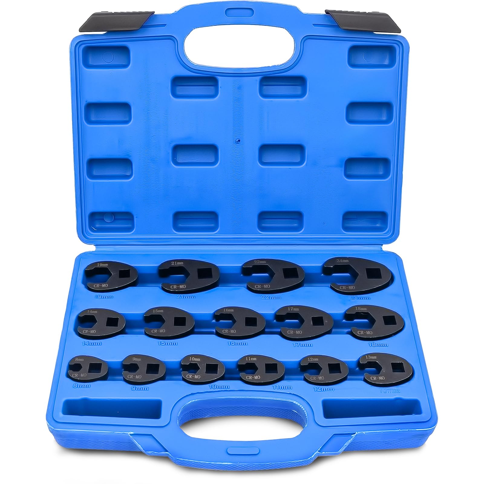 Kaxtde 15 Pieces 3/8’’ 1/2’’ Drive Crowfoot Wrench Set, 8-24 mm Metric Crows Foot Spanner Kit