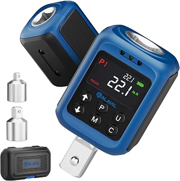 Digital Torque Adapter 1/2", 0.4-22.1 Ft-lb/0.5-30 Nm, Digital Torque Wrench Converter with 2% Accuracy, Buzzer and LED Indicator, 2 Modes, 4 Units, 3/8 & 1/4 Adapters for Car, Moto