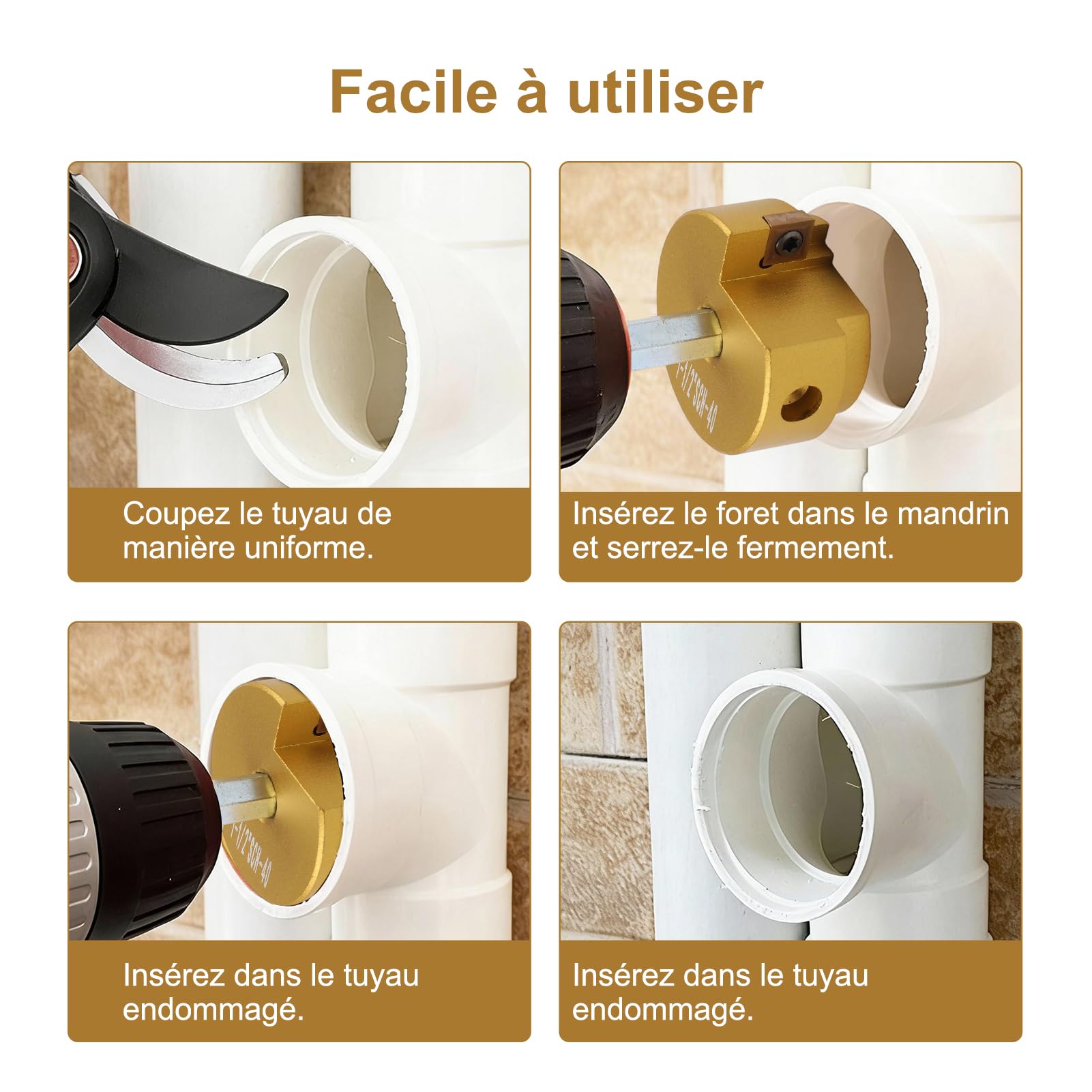 Kits d'alésoir de tuyau en PVC à lame équilibrée, économiseur de raccord en PVC, alésoir rapide et facile pour plomberie (1-1/2")