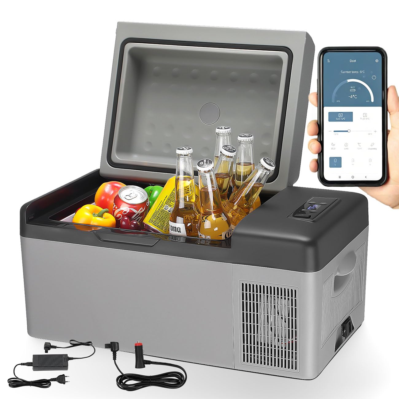 20L Kompressor Kühlbox 12/24V DC & 230V AC Mini Kühlschrank Klein Elektrische Camping-Gefrierbox Tragbare Gefrierschrank für Auto, Lkw, Boot, RV, Camping, Wohnmobil & Reisen, -20℃-20℃, APP Steuerung