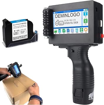 Handheld Inkjet Printer Portable Inkjet Printer with 4.3" LED Touch Screen, High Definition Inkjet Cord Printer for Labels, Production, Barcodes, Trademarks, Logos, Graphics and More