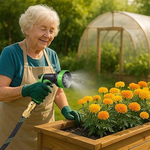 Miniatura 5 de Manguera de jardín no expandible de 50 pies, manguera de agua flexible de alta resistencia, diseño sin torceduras con boquilla rociadora de 10