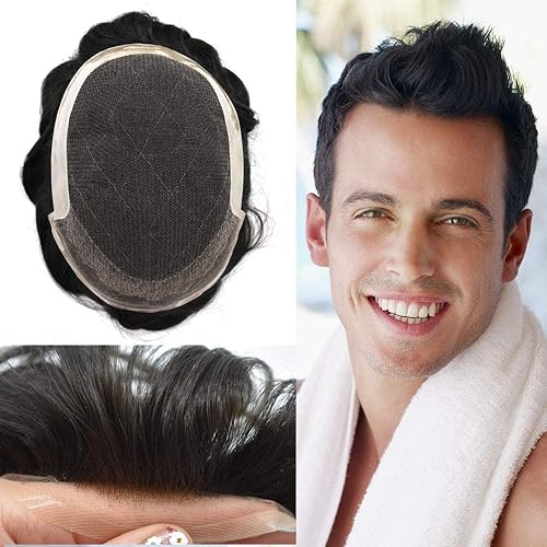 Tupé para hombres, cabello humano europeo real, unidades de cabello para hombre, sistema de piezas de cabello de encaje suizo, nudo blanqueado,