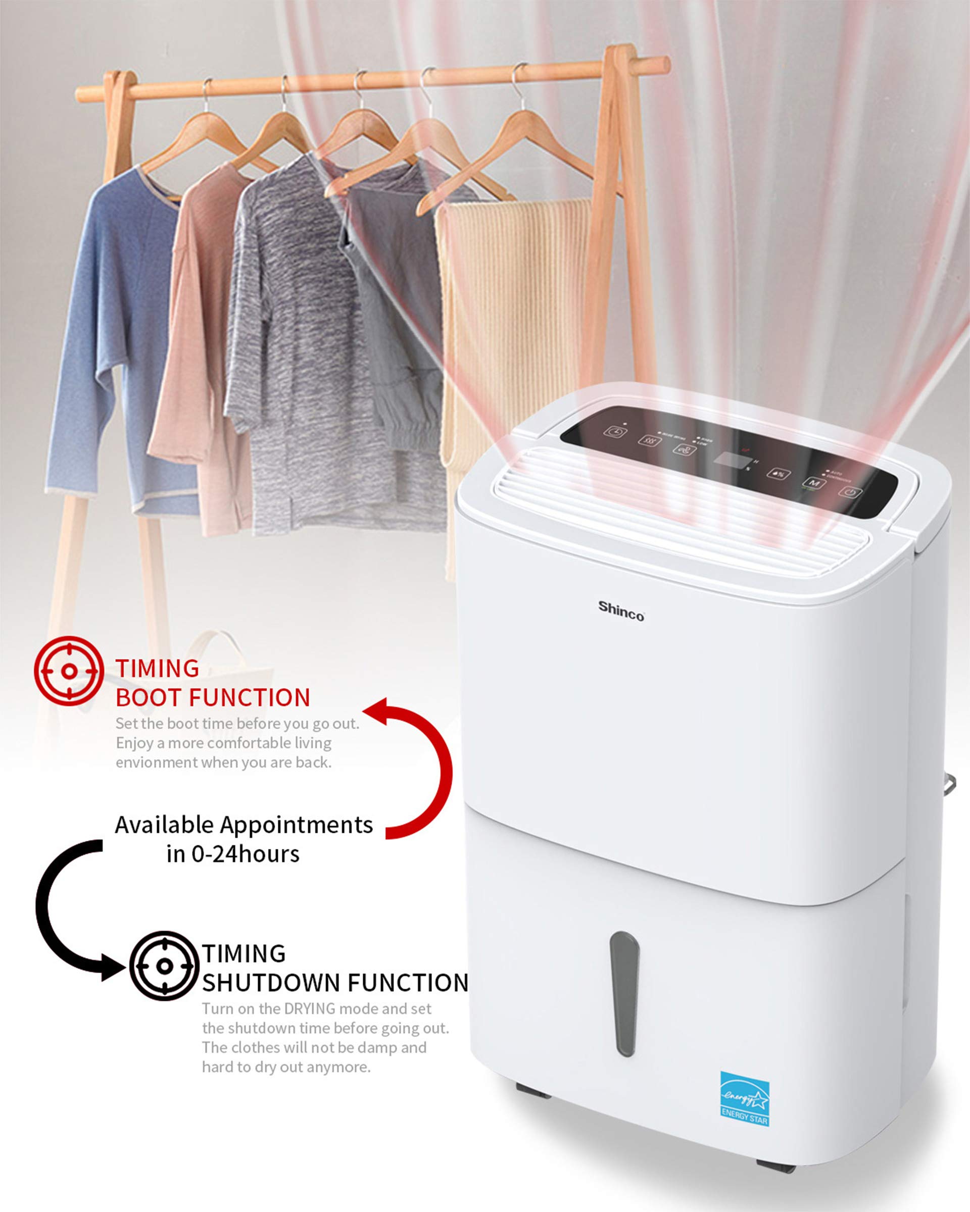 Shinco 5,000 Sq.Ft Energy Star Dehumidifier with Pump, Ideal for Home, Basement, Bedroom, Bathroom and Garage, 7L Water Tank, Continuous Drain, Quietly Remove Moisture & Control Humidity - (70Pint with Pump)