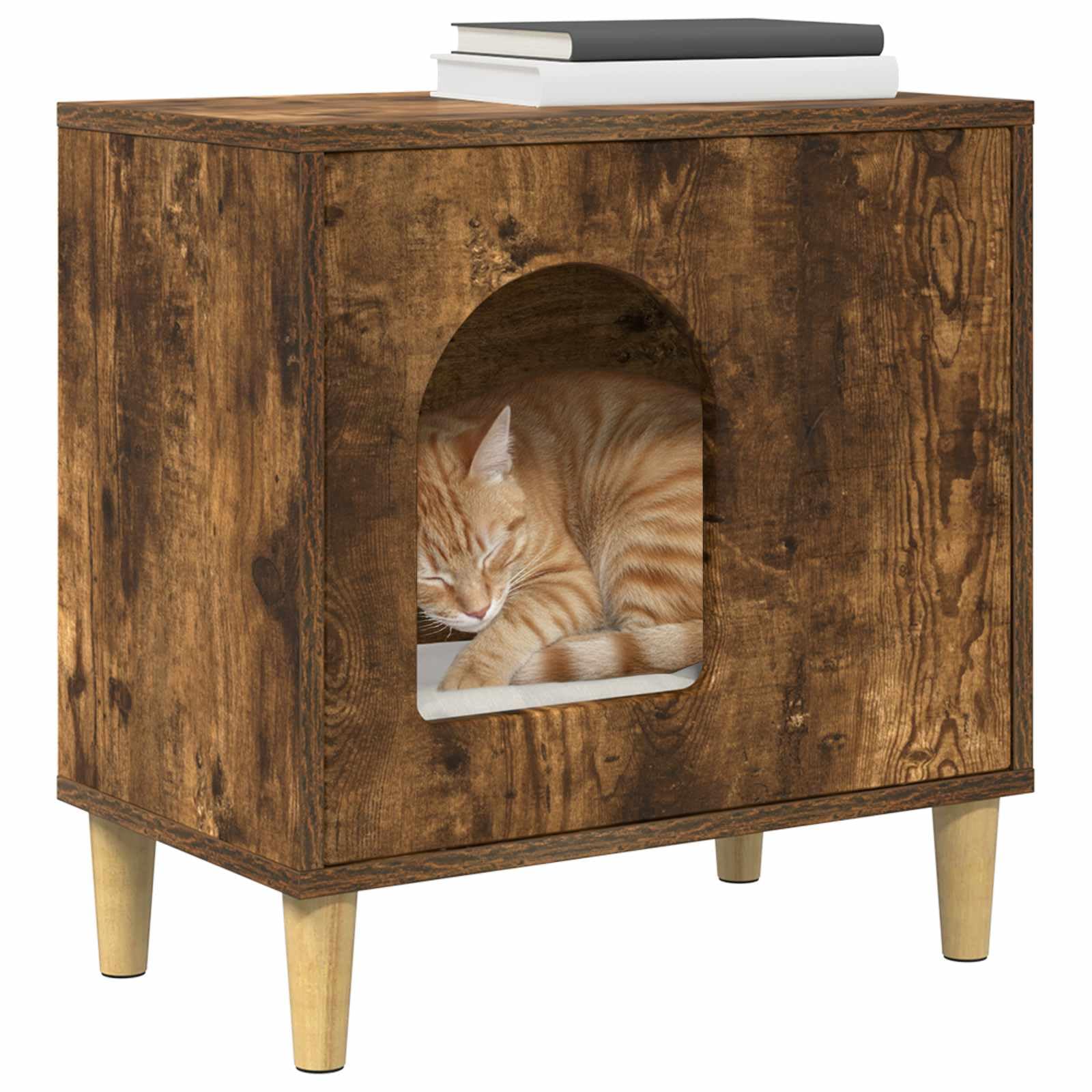 Katzenhaus Holzwerkstoff Geräucherte Eiche 51 x 30 x 52 cm | Stabiler Rückzugsort fürs Wohnzimmer ausHolzwerkstoff mit 60 kg Belastbarkeit und minimalistischem Design.