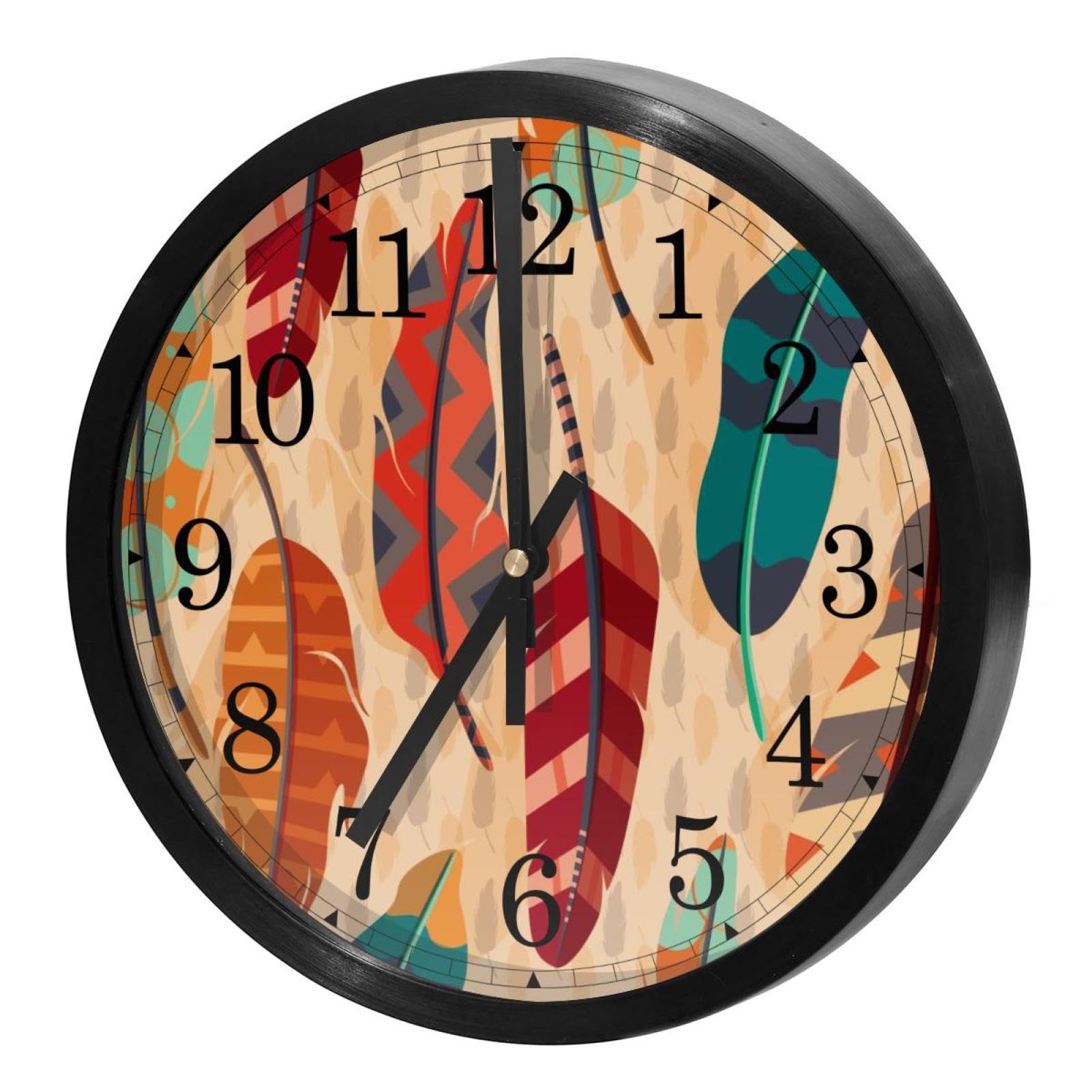 Horloge murale pour bureau et école avec cadran rond ethnique