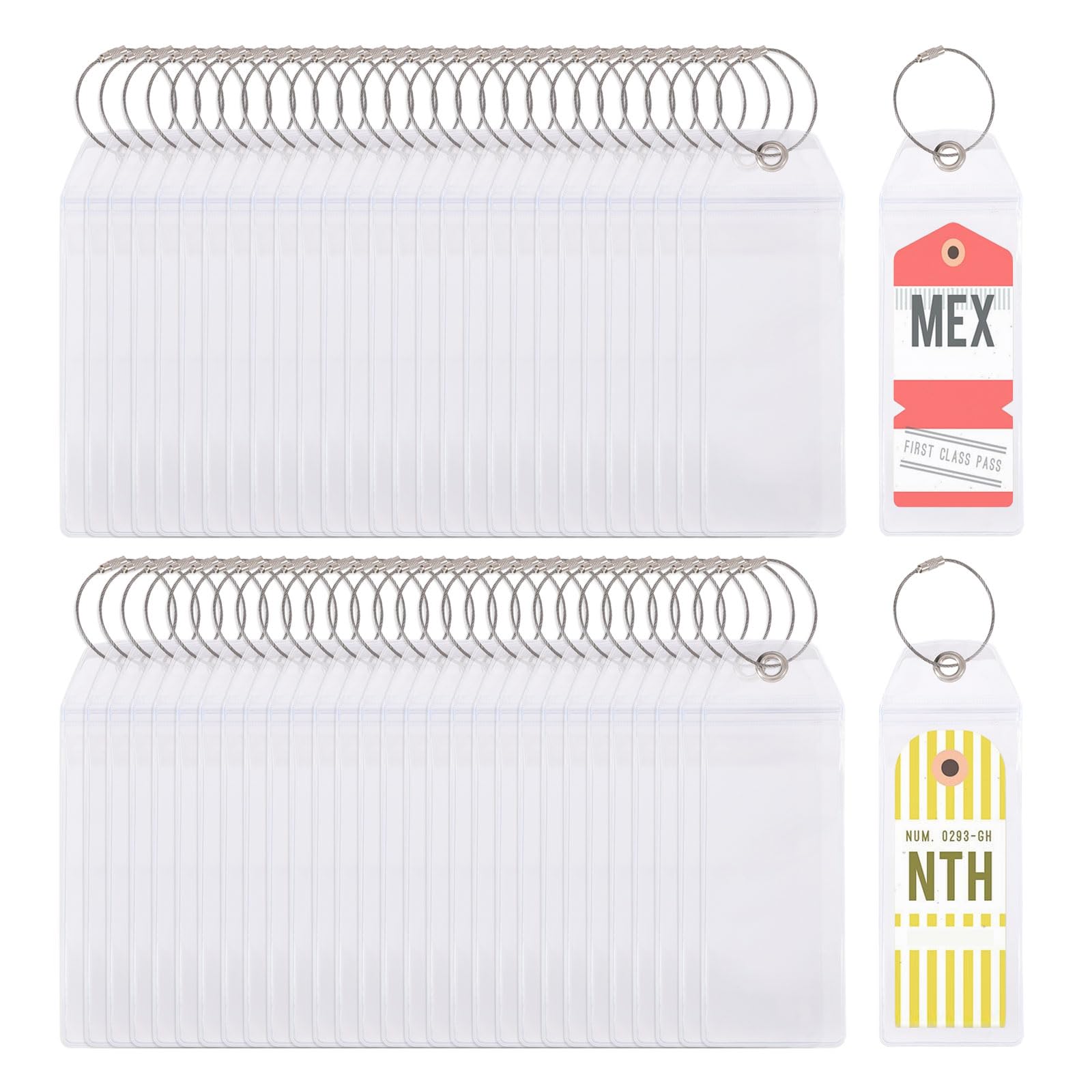 FREEBLOSS 60 etichette per bagagli da crociera per valigie, etichette trasparenti per navi da crociera, con anello in metallo, etichette per valigie da viaggio per uomini e donne 7,4" x 2,5"