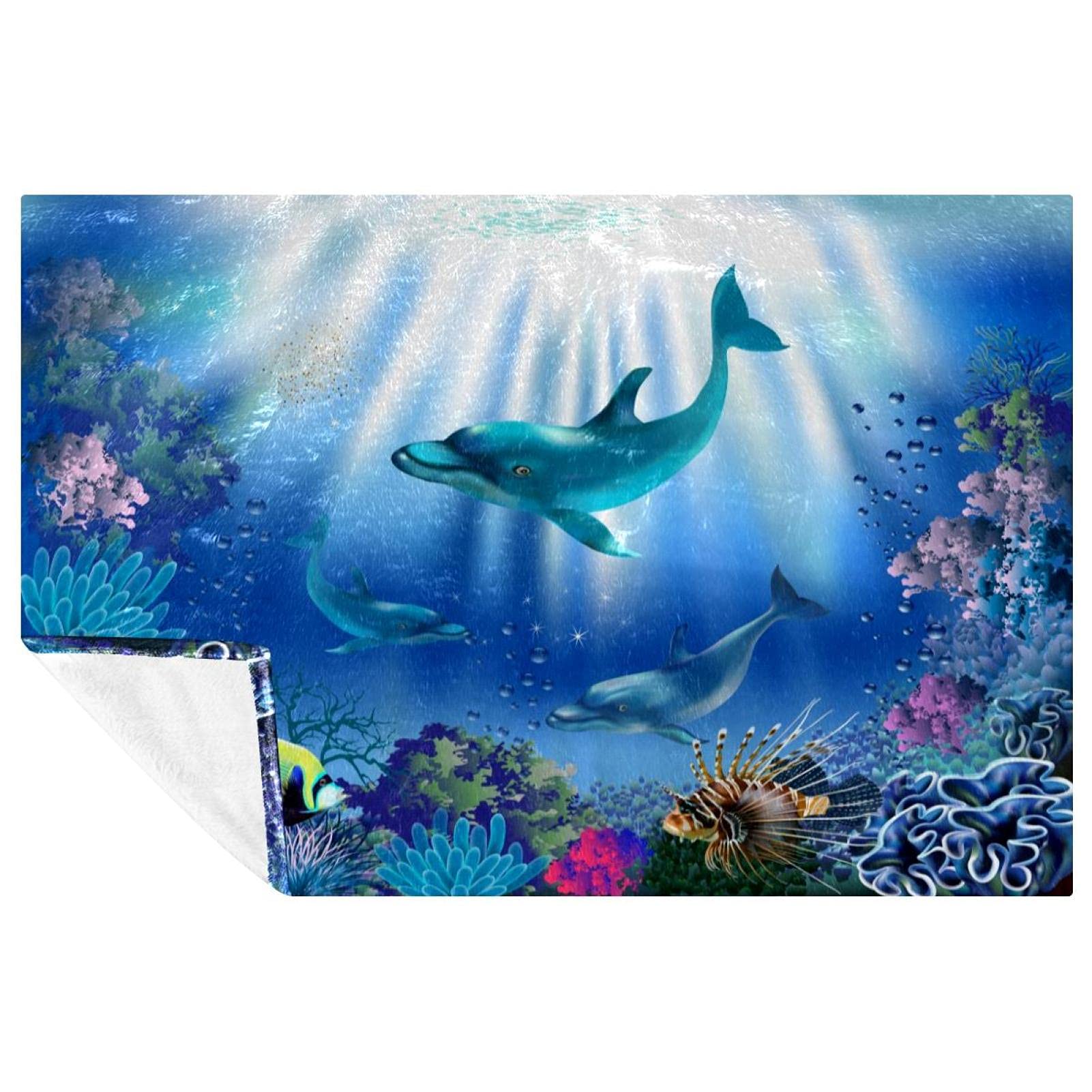 Couverture douce dauphins isolante et chaude pour lit et canapé