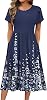 HOTOUCH Womens Summer Short Sleeve A-Line Midi Dresses Casual Floral T-Shirt Dress Flowy Beach Sundress with Pockets