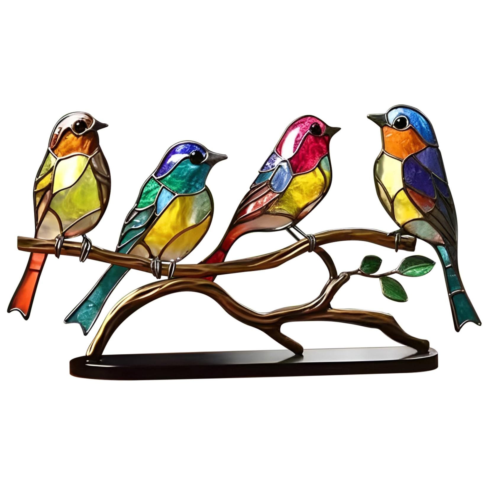 Pesoncarl Stained Glass Birds on Branch Desk Ornaments Acrylic Colorful Birds Ornament Vivid Tabletop Bird Decoration for Home Office Bar Decor 4 on a Branch for Party