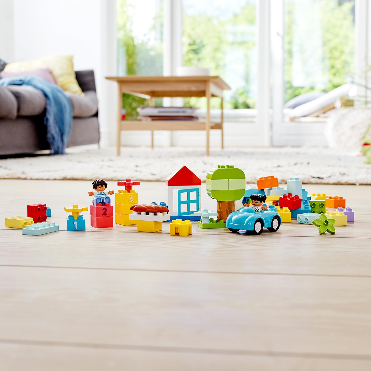 LEGO DUPLO Brick Box - Educational Stacking Toys for 1+ Year Old Boys & Girls - incl. Colourful Number Bricks, a Car & 2 Figures, plus Toy Storage - 10913