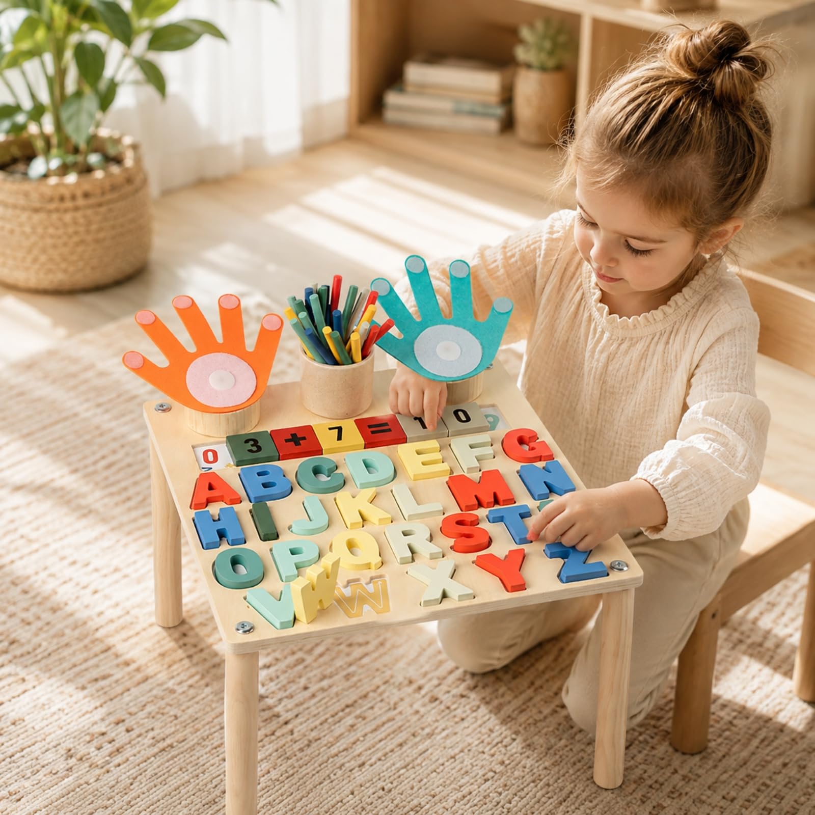 Milageto Tavolo Attività con Elementi Tattili Colorati Sicuro Tavolo Attività Interattivo per Casa, TabelloneNumeri