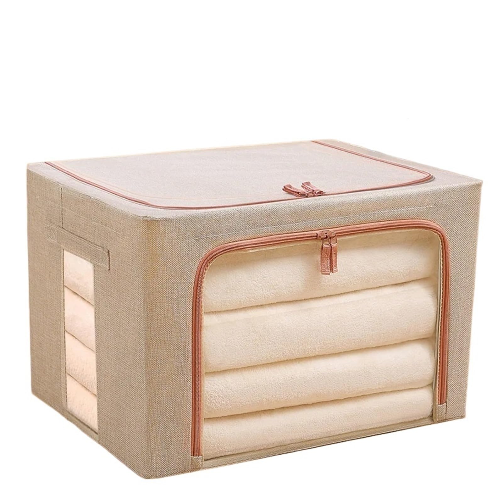 RRYPBOVG Foldable Blanket Storage Bags Foldable Storage Organizers Bedding Storage Duvet Storage Bag Fabric Storage Boxes(Khaki,100L)