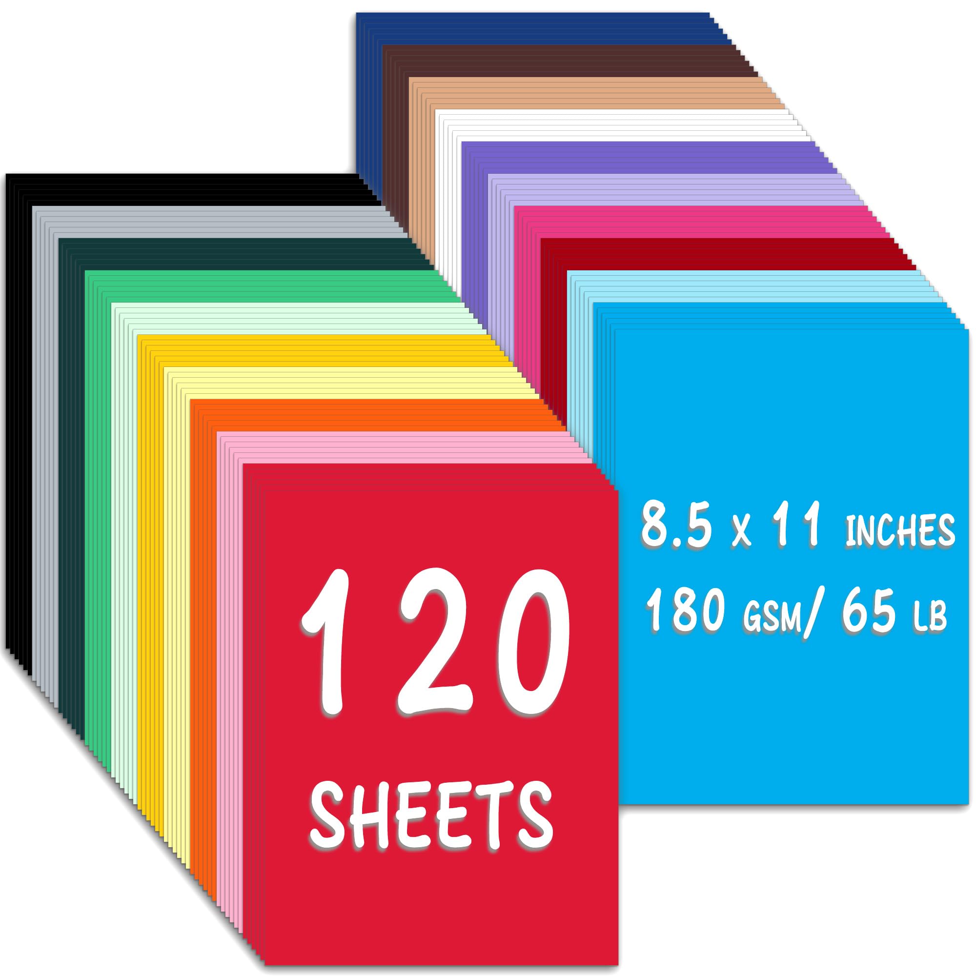 WNSIRVY 120 Sheets 8.5" X 11" Colored Cardstock, 180 GSM/ 65 lb Colorful Card Stock Printer Paper, 20 Assorted Colors Construction Paper for Crafts Invitations Scrapbooking Handmade Cards