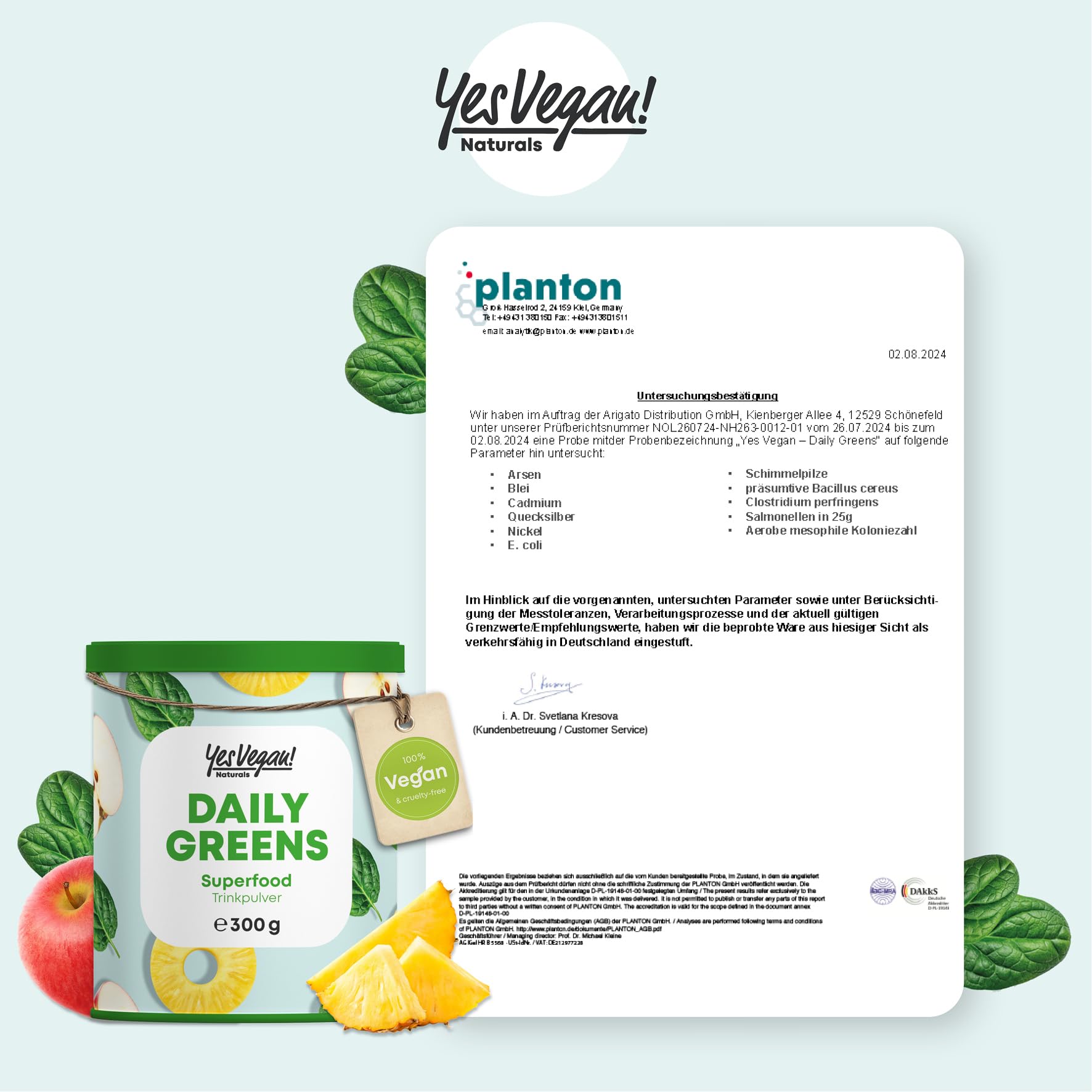 Daily Greens Superfood Pulver (300 Gramm) mit Vitaminen, Mineralstoffen, Veganem Protein und Ballaststoffen I Gerstengras, Vitamin D3, Vitamin B12, Zink I Smoothie Pulver