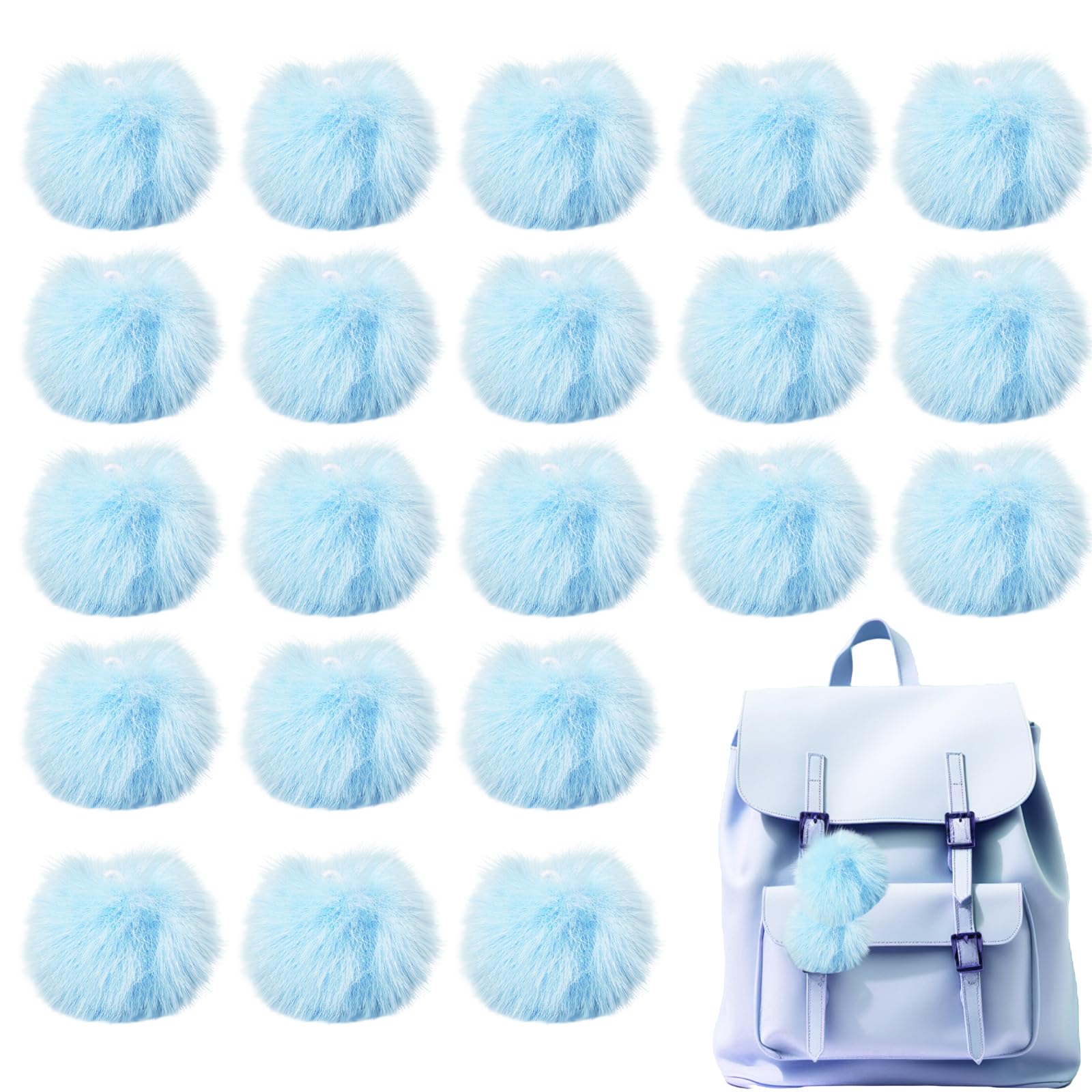 JEKUGOT 20 Pcs Fur Pom Pom Balls, Pom Poms for Hats,Soft Fluffy Pompoms, oft Plush Faux Rabbit Fur Pompoms for Scarves Hats Gloves Baby Knitting Keychains Bags DIY Craft (Blue, 5cm)