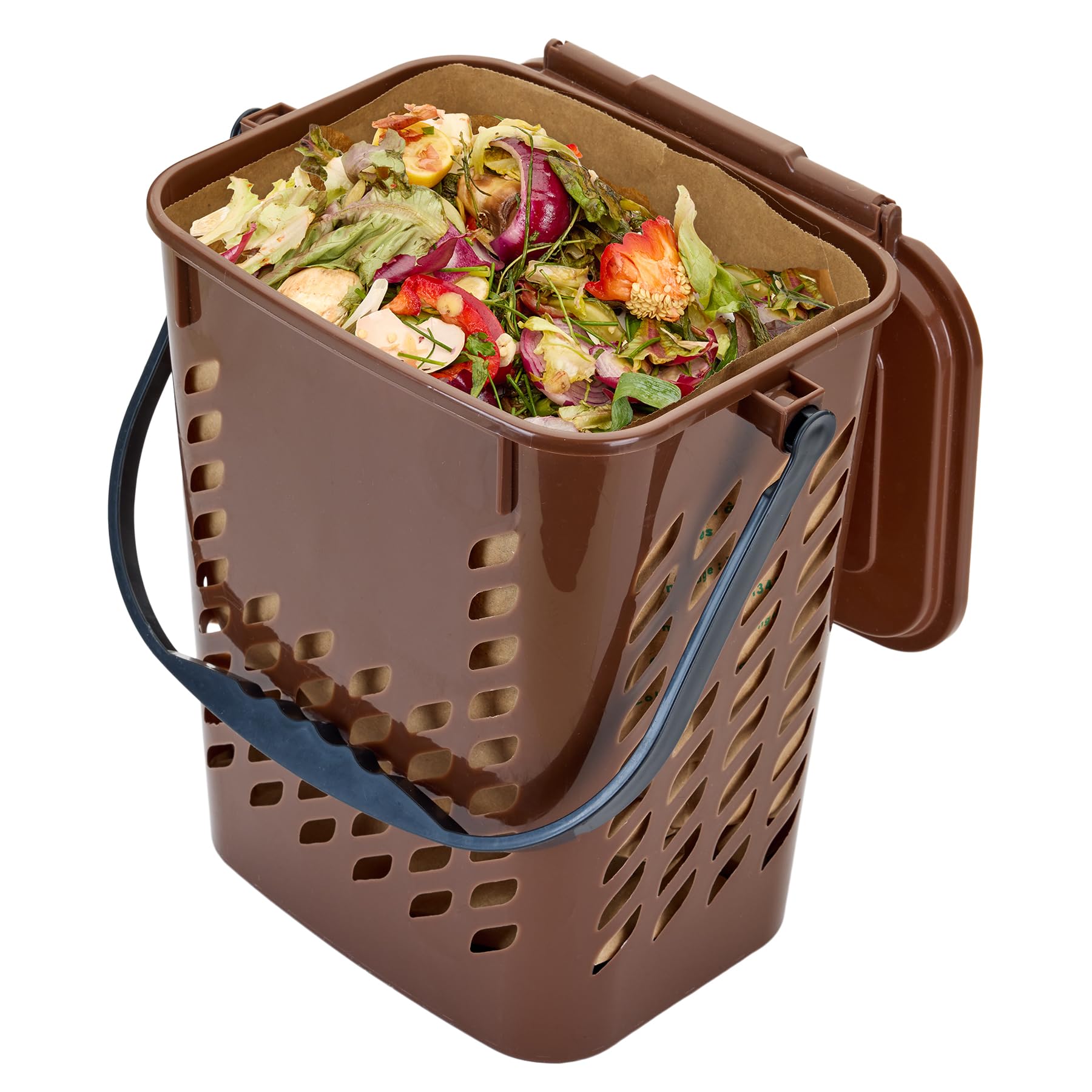 JE CHERCHE UNE IDEE - ME0021 Poubelle à Compost - Seau Perforé Avec Couvercle - Conçu Pour Déchets Organiques - Capacité 8L - Anse De Transport - Fermeture à Clapet - Panier