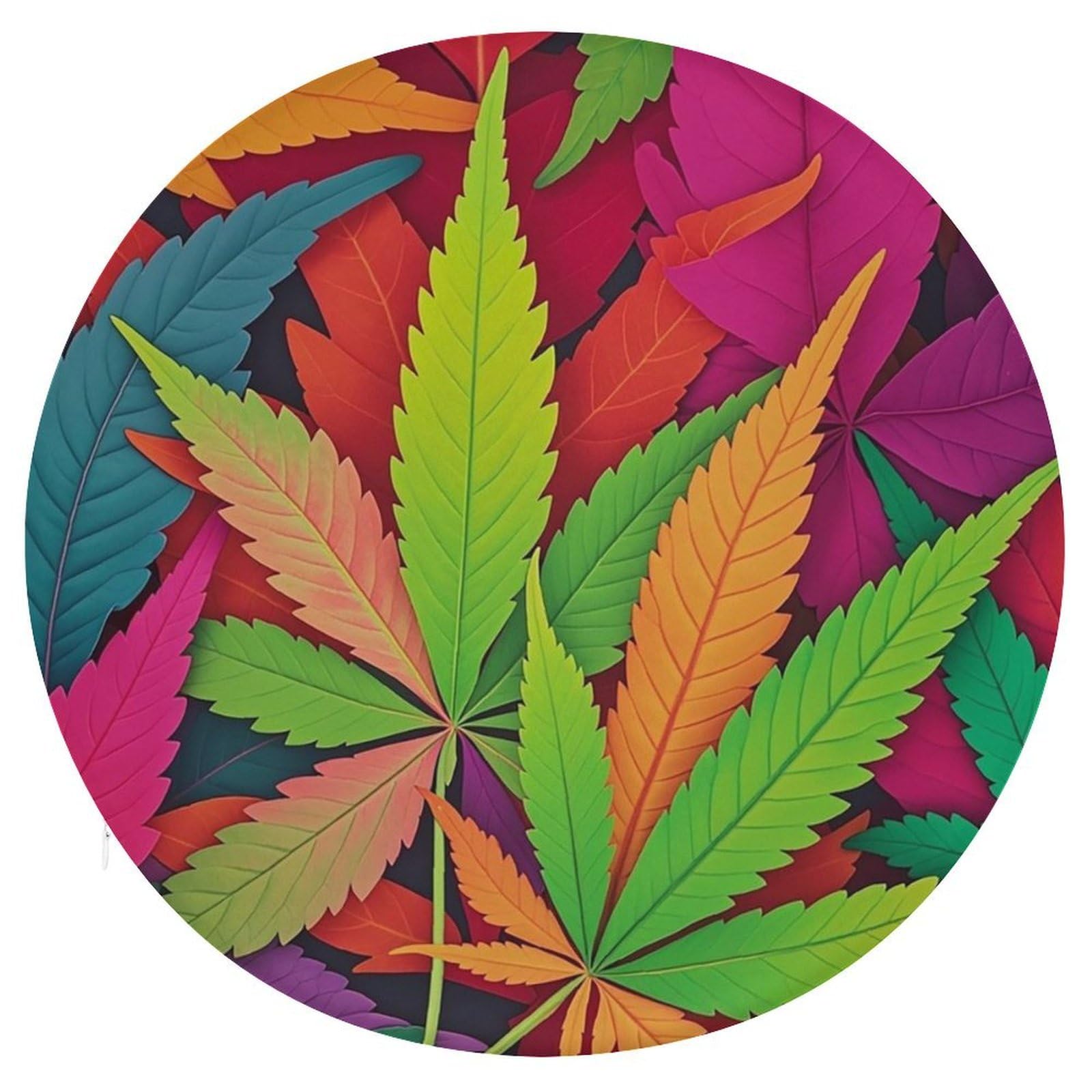 FekiLoot - Round Memory Foam Cushion, Multicolor Leaf Pattern Cushion with Removable Cover for Bedroom Sofa Kitchen Office 15.3 x 15.3 Inch