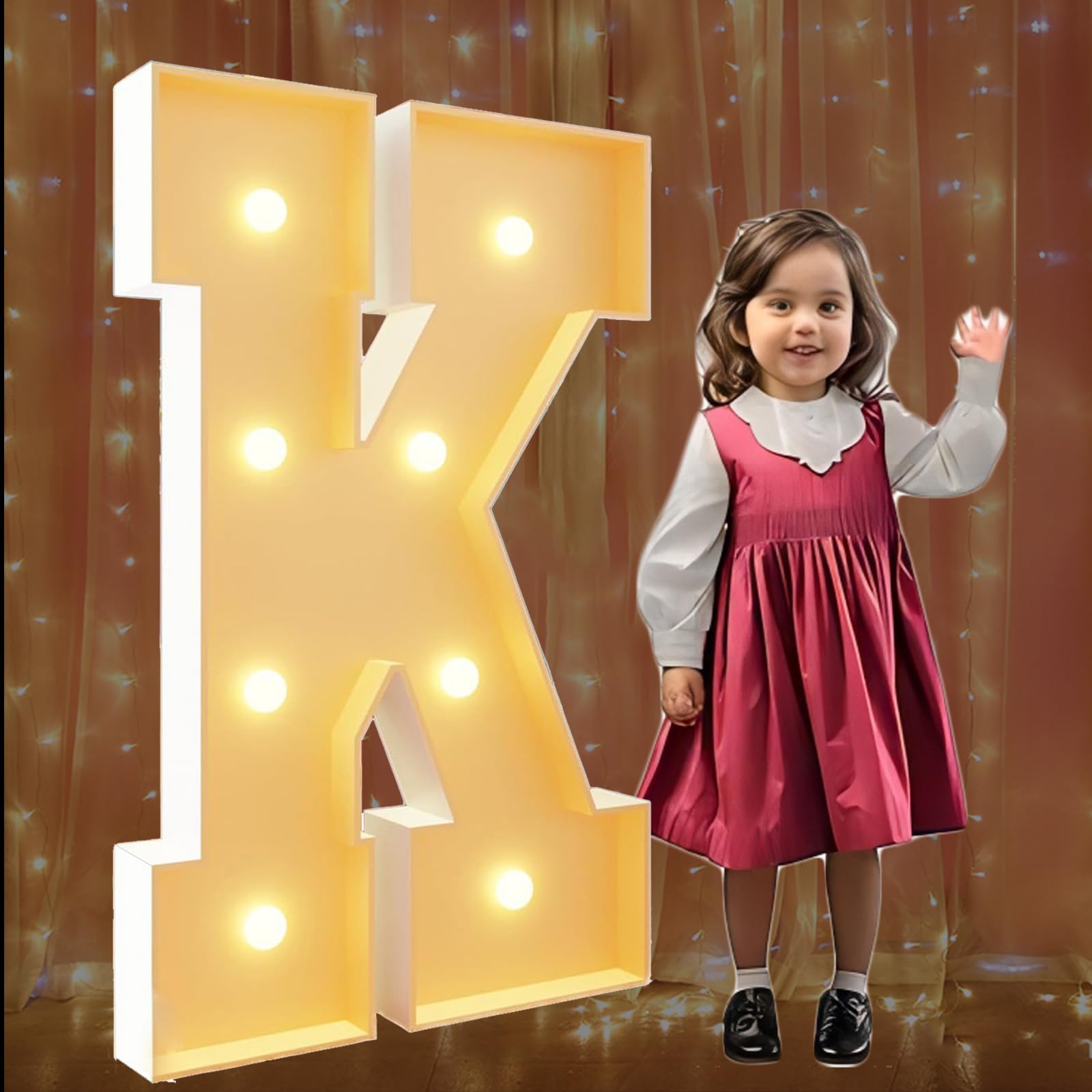2.3Ft Marquee Light Up Letters K Large Marquee Letters for Birthday Party Decoration Giant Mosaic Letters for Balloons Wedding Decor Light Up Big Block Letters Pre-cut Frame — image 1