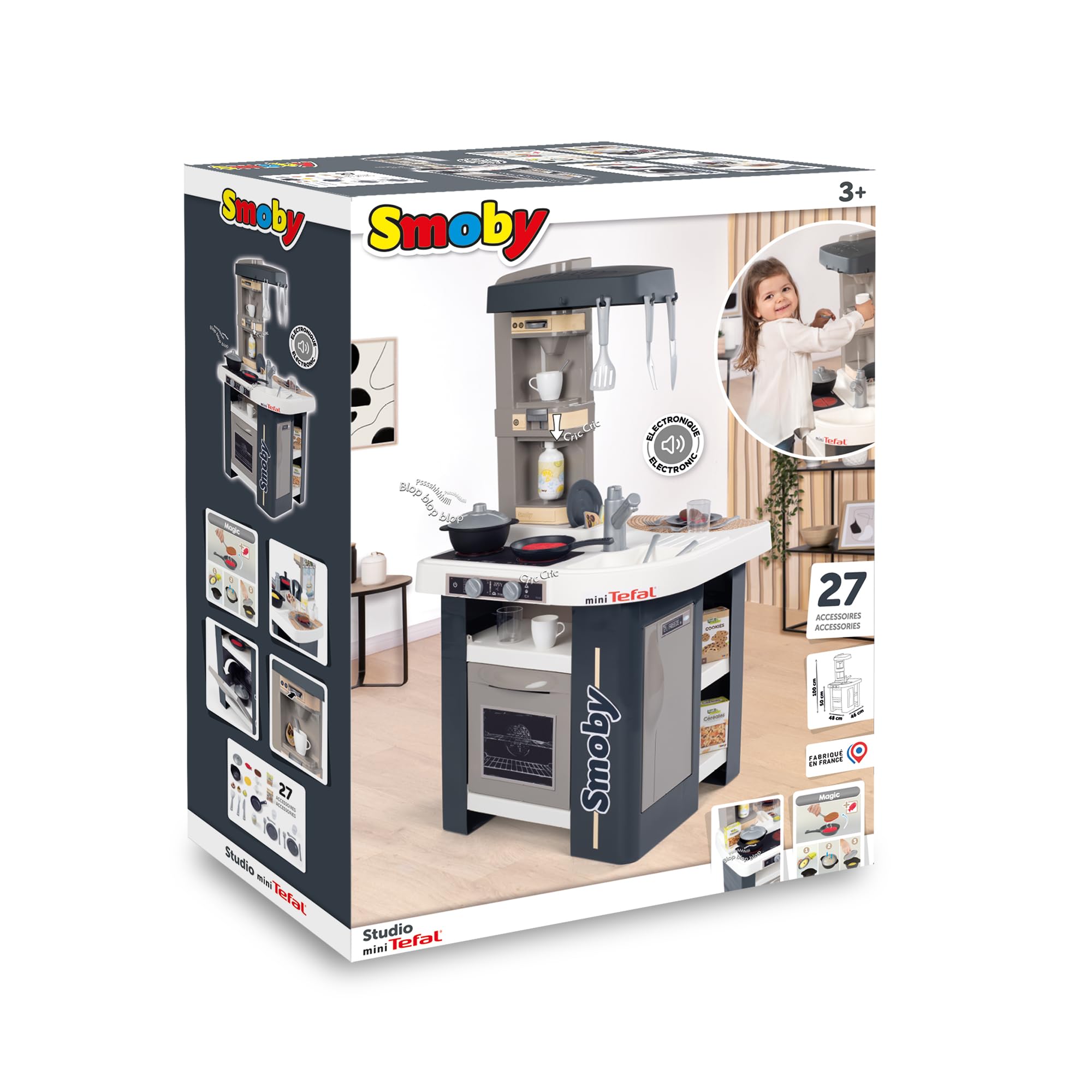 Smoby - Cucina Studio, 7600311056, +3 anni, trendy, 27 accessori, altezza 99 cm