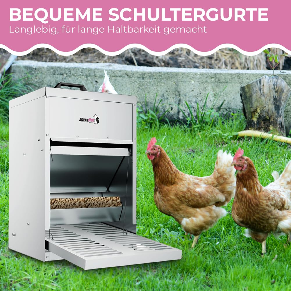 Produktbild von XMTECH Futterautomat 23kg – Verzinkter Hühnerfutterspender Mit Deckel, Wandmontierbar, Für Hühner, Enten & Geflügel