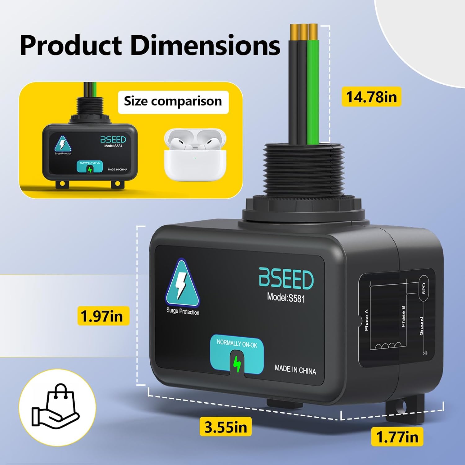 BSEED Whole House Surge Protector for 10,000 Amps, Ultimate Surge Protector with Light Indicator for Whole Home HVAC,TV, Refrigerators, 100K Amps(SCCR), Split Phase, 120/240V
