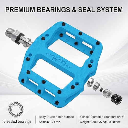 Miniatura 4 de MZYRH Pedal de bicicleta de montaña de 916 pulgadas, 3 rodamientos sellados, ligero, antideslizante, de fibra de nailon, pedales de plataforma para